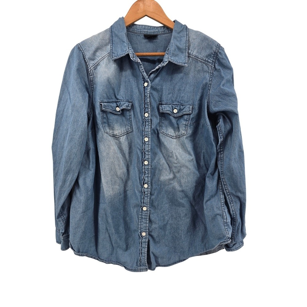 Torrid Denim Button Down Shirt Womens 1 Blue Long Sleeve Western Cotton Blouse
